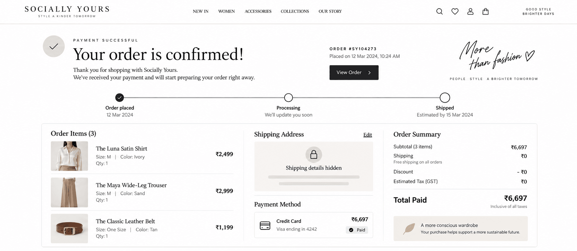 Ecommerce payment and order confirmation